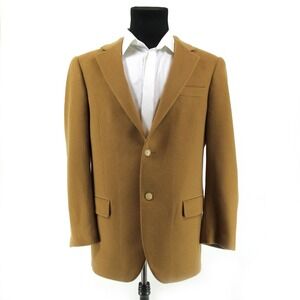 Lands' End 100% Cashmere 2 Button Sport Coat Mens Sz 42 Regular Tan Single Vent